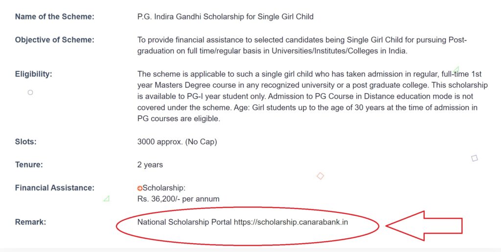 PG Indira Gandhi Scholarship for Single Child Girl